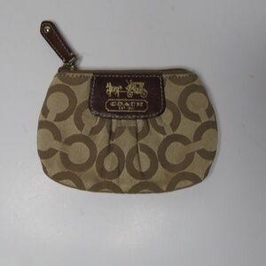 COACH Signature Logo Brown Wristlet Coin Purse